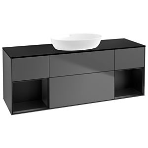 Villeroy et Boch Finion Villeroy et Boch FD02PDGK 120cm, plaque de recouvrement noir mat, étagères laqué noir mat, anthracite mat