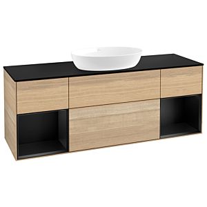 Villeroy et Boch Finion Villeroy et Boch FD02PDPC 120cm, plaque de recouvrement noir mat, étagères laqué noir mat, Oak Veneer