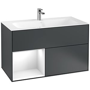 Villeroy und Boch Finion Waschtischunterschrank G030GFHG 99,6x59,1cm, Wandbeleuchtung, Regal links Glossy white lacquer, Midnight Blue Matt Lacquer