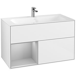 Villeroy et Boch Finion Villeroy et Boch G030GJGF 99,6x59,1cm, éclairage mural, étagère à gauche gris clair mat, laqué blanc brillant