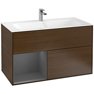 Villeroy und Boch Finion Waschtischunterschrank G030GKGN 99,6x59,1cm, Wandbeleuchtung, Regal links Anthracite matt, Walnut veneer