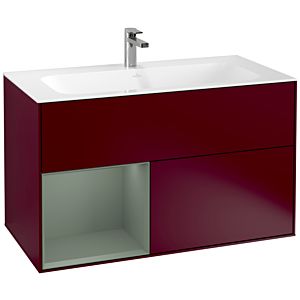 Villeroy und Boch Finion Waschtischunterschrank G030GMHB 99,6x59,1cm, Wandbeleuchtung, Regal links Olive Matt Lacquer, Peony Matt