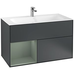 Villeroy und Boch Finion Waschtischunterschrank G030GMHG 99,6x59,1cm, Wandbeleuchtung, Regal links Olive Matt Lacquer, Midnight Blue Matt Lacquer