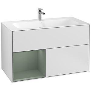 Villeroy und Boch Finion Waschtischunterschrank G030GMMT 99,6x59,1cm, Wandbeleuchtung, Regal links Olive Matt Lacquer, White matt lacquer