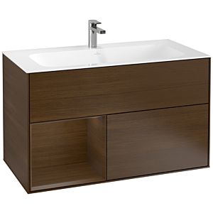 Villeroy und Boch Finion Waschtischunterschrank G030GNGN 99,6x59,1cm, Wandbeleuchtung, Regal links Walnut veneer, Walnut veneer