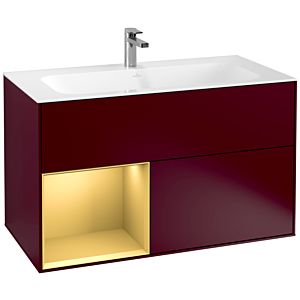 Villeroy und Boch Finion Waschtischunterschrank G030HFHB 99,6x59,1cm, Wandbeleuchtung, Regal links Gold matt, Peony Matt