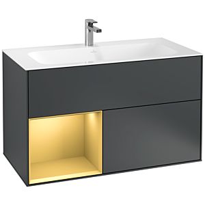 Villeroy und Boch Finion Waschtischunterschrank G030HFHG 99,6x59,1cm, Wandbeleuchtung, Regal links Gold matt, Midnight Blue Matt Lacquer
