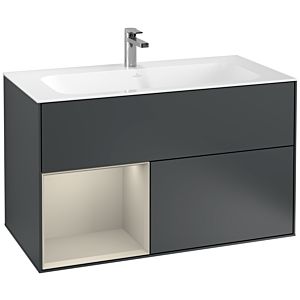 Villeroy und Boch Finion Waschtischunterschrank G030HHHG 99,6x59,1cm, Wandbeleuchtung, Regal links Sand Matt Lacquer, Midnight Blue Matt Lacquer