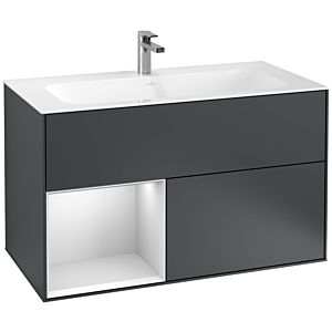 Villeroy und Boch Finion Waschtischunterschrank G030MTHG 99,6x59,1cm, Wandbeleuchtung, Regal links White matt lacquer, Midnight Blue Matt Lacquer