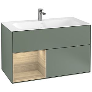 Villeroy und Boch Finion Waschtischunterschrank G030PCGM 99,6x59,1cm, Wandbeleuchtung, Regal links Oak Veneer, Olive Matt Lacquer