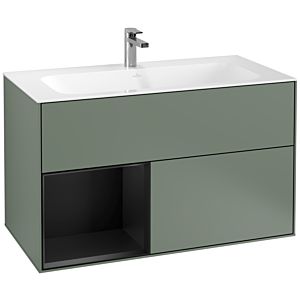 Villeroy und Boch Finion Waschtischunterschrank G030PDGM 99,6x59,1cm, Wandbeleuchtung, Regal links Black matt lacquer, Olive Matt Lacquer