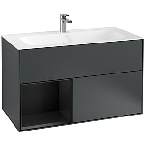 Villeroy und Boch Finion Waschtischunterschrank G030PDHG 99,6x59,1cm, Wandbeleuchtung, Regal links Black matt lacquer, Midnight Blue Matt Lacquer