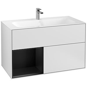 Villeroy et Boch Finion Villeroy et Boch G030PDMT 99,6x59,1cm, éclairage mural, étagère à gauche laqué noir mat, laqué blanc mat