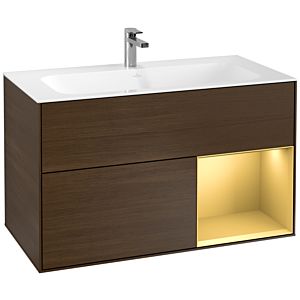 Villeroy und Boch Finion Waschtischunterschrank G040HFGN 99,6x59,1cm, Emotion, Regal rechts Gold matt, Walnut veneer