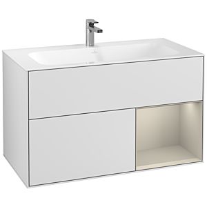 Villeroy und Boch Finion Waschtischunterschrank G040HHMT 99,6x59,1cm, Emotion, Regal rechts Sand Matt, White matt lacquer