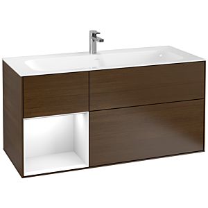 Villeroy und Boch Finion Waschtischunterschrank G060GFGN 119,6x59,1cm, Emotion, Regal links Glossy white lacquer, Walnut veneer