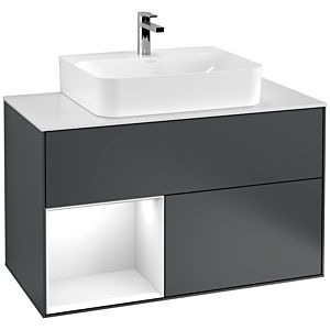 Villeroy und Boch Finion Waschtischunterschrank G111GFHG 100cm, Abdeckplatte white matt, Emotion, Regal links Glossy white lacquer, Midnight Blue Matt Lacquer
