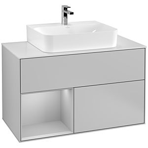 Villeroy und Boch Finion Waschtischunterschrank G111GJGJ 100cm, Abdeckplatte white matt, Emotion, Regal links Light grey matt, Light grey matt