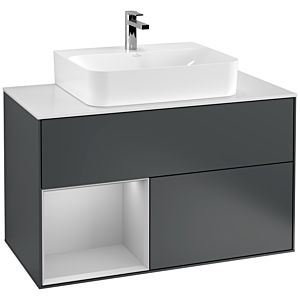 Villeroy und Boch Finion Waschtischunterschrank G111GJHG 100cm, Abdeckplatte white matt, Emotion, Regal links Light grey matt, Midnight Blue Matt Lacquer