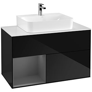 Villeroy und Boch Finion Waschtischunterschrank G111GKPH 100cm, Abdeckplatte white matt, Emotion, Regal links Anthracite matt, Glossy Black Lacquer