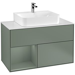 Villeroy und Boch Finion Waschtischunterschrank G111GMGM 100cm, Abdeckplatte white matt, Emotion, Regal links Olive Matt Lacquer, Olive Matt Lacquer