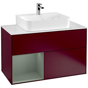 Villeroy und Boch Finion Waschtischunterschrank G111GMHB 100cm, Abdeckplatte white matt, Emotion, Regal links Olive Matt Lacquer, Peony Matt