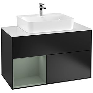 Villeroy et Boch Finion Villeroy et Boch G111GMPD 100cm, plaque de recouvrement blanc mat, Emotion, étagère à gauche Olive Matt Lacquer , laqué noir mat