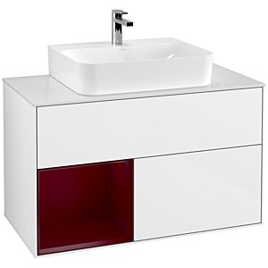 Villeroy und Boch Finion Waschtischunterschrank G111HBGF 100cm, Abdeckplatte white matt, Emotion, Regal links Peony, Glossy white lacquer