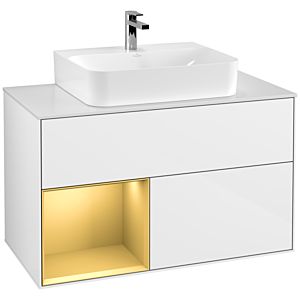 Villeroy and Boch Finion Villeroy and Boch Finion G111HFGF 100cm, cover plate white matt, Emotion, shelf left gold matt, Glossy white lacquer