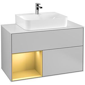 Villeroy and Boch Finion Villeroy and Boch Finion G111HFGJ 100cm, cover plate white matt, Emotion, shelf left gold matt, light gray matt