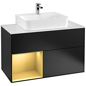 Villeroy and Boch Finion Villeroy and Boch Finion G111HFPD 100cm, cover plate white matt, Emotion, shelf left gold matt, black matt lacquer