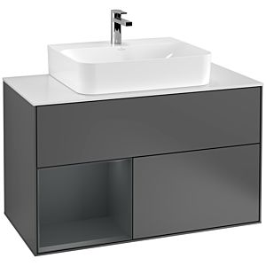 Villeroy und Boch Finion Waschtischunterschrank G111HGGK 100cm, Abdeckplatte white matt, Emotion, Regal links Midnight Blue Matt Lacquer, Anthracite matt