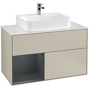 Villeroy und Boch Finion Waschtischunterschrank G111HGHH 100cm, Abdeckplatte white matt, Emotion, Regal links Midnight Blue Matt Lacquer, Sand Matt Lacquer