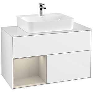 Villeroy et Boch Finion Villeroy et Boch G111HHGF 100cm, plaque de finition blanc mat, émotion, étagère à gauche Sand Matt Lacquer , laqué blanc brillant