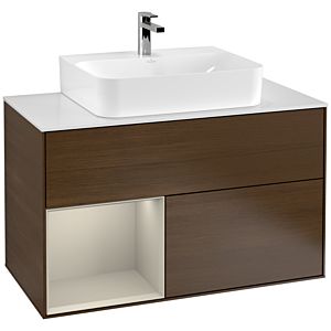Villeroy et Boch Finion Villeroy et Boch G111HHGN 100cm, plaque de finition blanc mat, émotion, étagère à gauche Sand Matt Lacquer , placage Sand Matt Lacquer