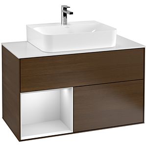 Villeroy and Boch Finion Villeroy and Boch Finion G111MTGN 100cm, cover plate white matt, Emotion, shelf left white matt lacquer, Walnut veneer