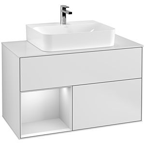 Villeroy und Boch Finion Waschtischunterschrank G111MTMT 100cm, Abdeckplatte white matt, Emotion, Regal links White matt lacquer, White matt lacquer