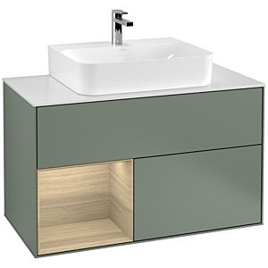 Villeroy et Boch Finion Villeroy et Boch G111PCGM 100cm, plaque de finition blanc mat, émotion, étagère à gauche Oak Veneer , Olive Matt Lacquer