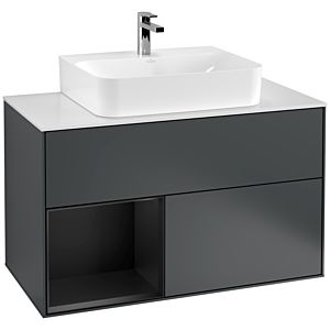 Villeroy und Boch Finion Waschtischunterschrank G111PDHG 100cm, Abdeckplatte white matt, Emotion, Regal links Black matt lacquer, Midnight Blue Matt Lacquer