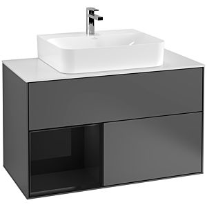Villeroy und Boch Finion Waschtischunterschrank G111PHGK 100cm, Abdeckplatte white matt, Emotion, Regal links Glossy Black Lacquer, Anthracite matt