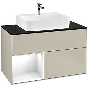 Villeroy and Boch Finion Villeroy and Boch Finion G112GFHH 100cm, cover plate black matt, Emotion, shelf left Glossy white lacquer, Sand Matt Lacquer