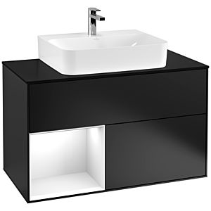 Villeroy et Boch Finion Villeroy et Boch G112GFPD 100cm, plaque de finition noir mat, Emotion, étagère gauche laqué blanc brillant, laqué noir mat