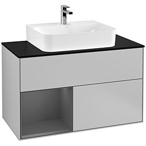 Villeroy et Boch Finion Villeroy et Boch G112GKGJ 100cm, plaque de finition noir mat, Emotion, étagère gauche Anthracite mat, Gris clair mat