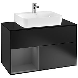 Villeroy et Boch Finion Villeroy et Boch G112GKPD 100cm, plaque de finition noir mat, Emotion, étagère gauche Anthracite mat, Laque noir mat