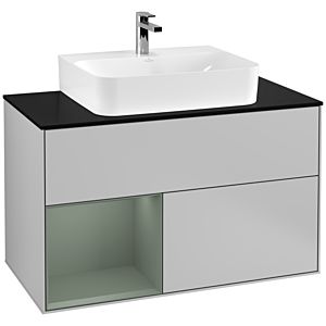 Villeroy and Boch Finion Villeroy and Boch Finion G112GMGJ 100cm, cover plate black matt, Emotion, shelf on the left Olive Matt Lacquer , light gray matt