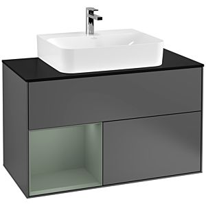 Villeroy und Boch Finion Waschtischunterschrank G112GMGK 100cm, Abdeckplatte black matt, Emotion, Regal links Olive Matt Lacquer, Anthracite matt