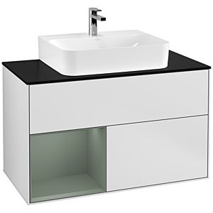 Villeroy and Boch Finion Villeroy and Boch Finion G112GMMT 100cm, cover plate black matt, Emotion, shelf on the left Olive Matt Lacquer , white matt lacquer
