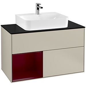 Villeroy et Boch Finion Villeroy et Boch G112HBHH 100cm, plaque de finition noir mat, émotion, étagère à gauche Peony , Sand Matt Lacquer