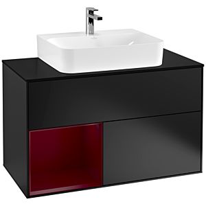 Villeroy et Boch Finion Villeroy et Boch G112HBPD 100cm, plaque de finition noir mat, Emotion, étagère à gauche Peony , laqué noir mat