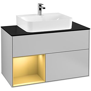 Villeroy and Boch Finion Villeroy and Boch Finion G112HFGJ 100cm, cover plate black matt, Emotion, shelf left gold matt, light gray matt